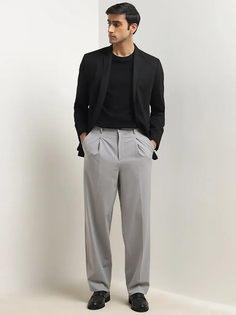 WES Formals Grey Relaxed-Fit Mid-Rise Trousers