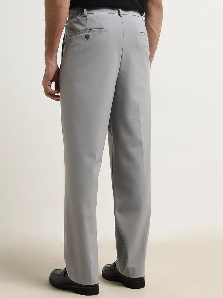 WES Formals Grey Relaxed-Fit Mid-Rise Trousers