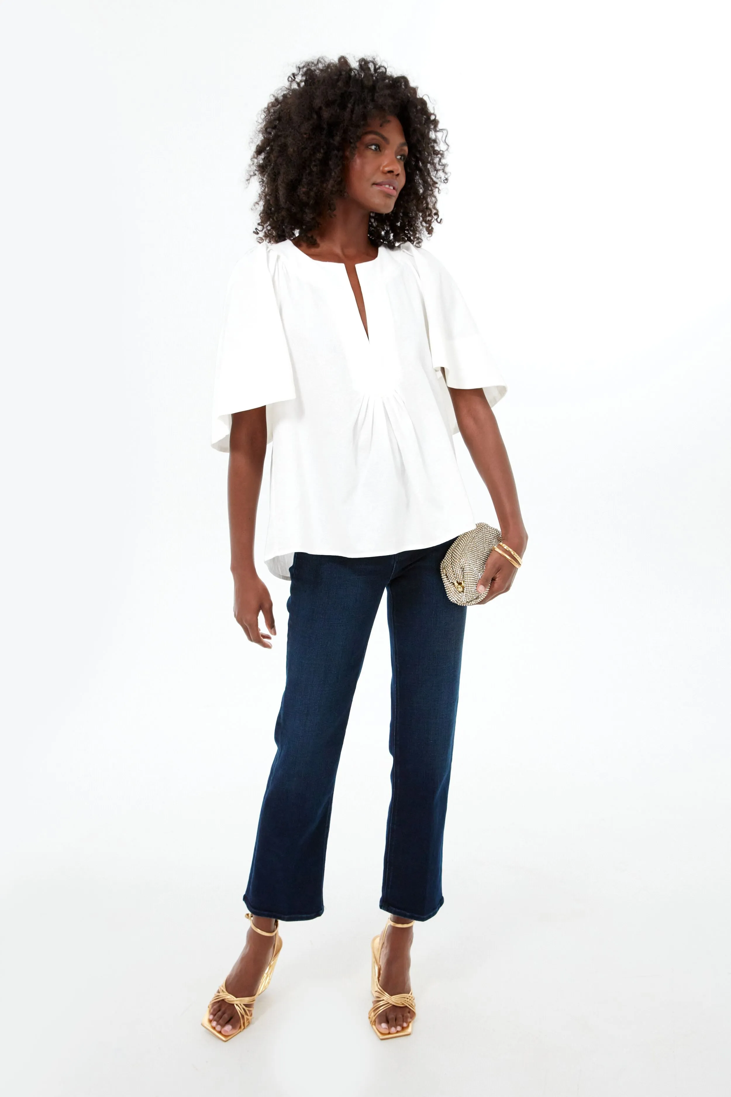 White Finley Flutter Sleeve Top