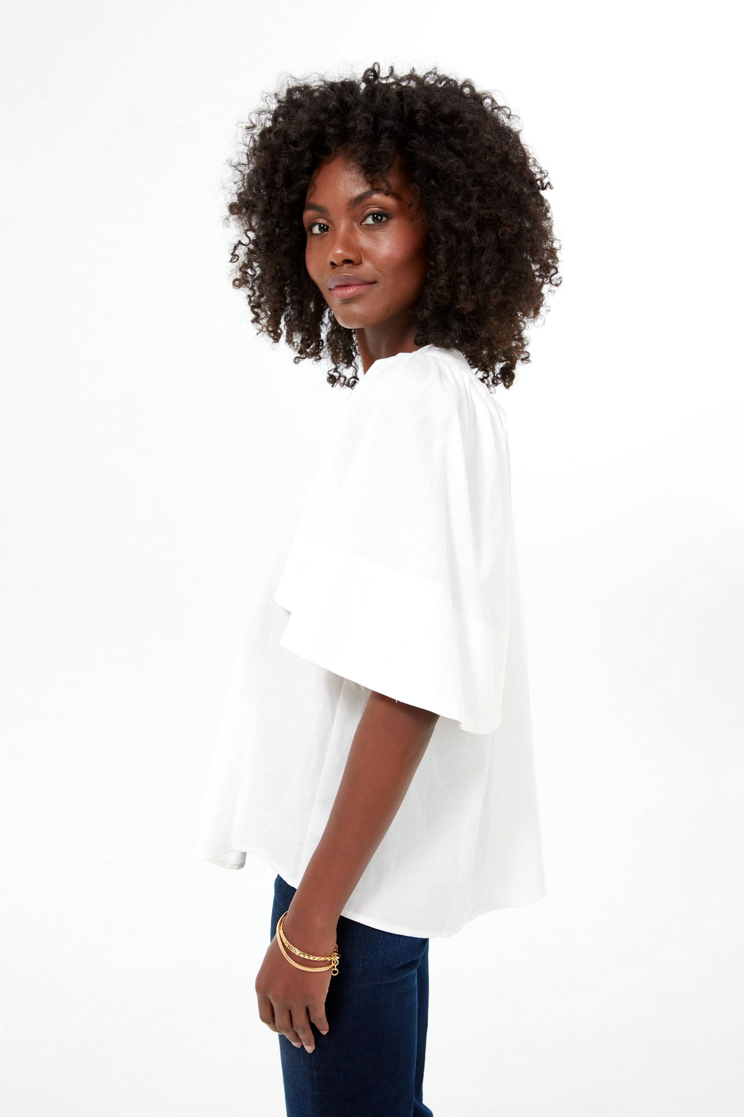 White Finley Flutter Sleeve Top