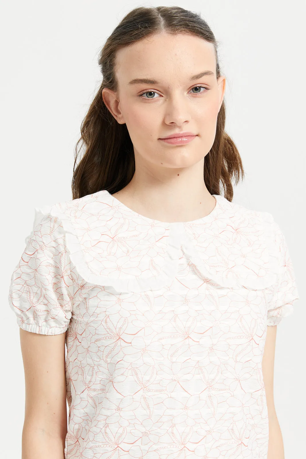 White Floral Peter Pan Collar Blouse