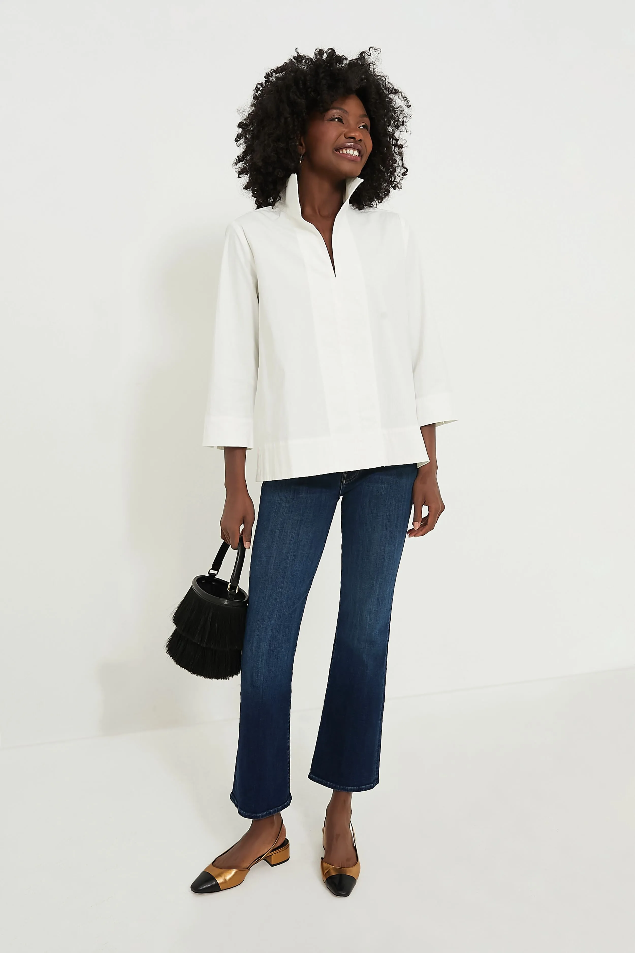 White Sullivan Stand Collar Blouse