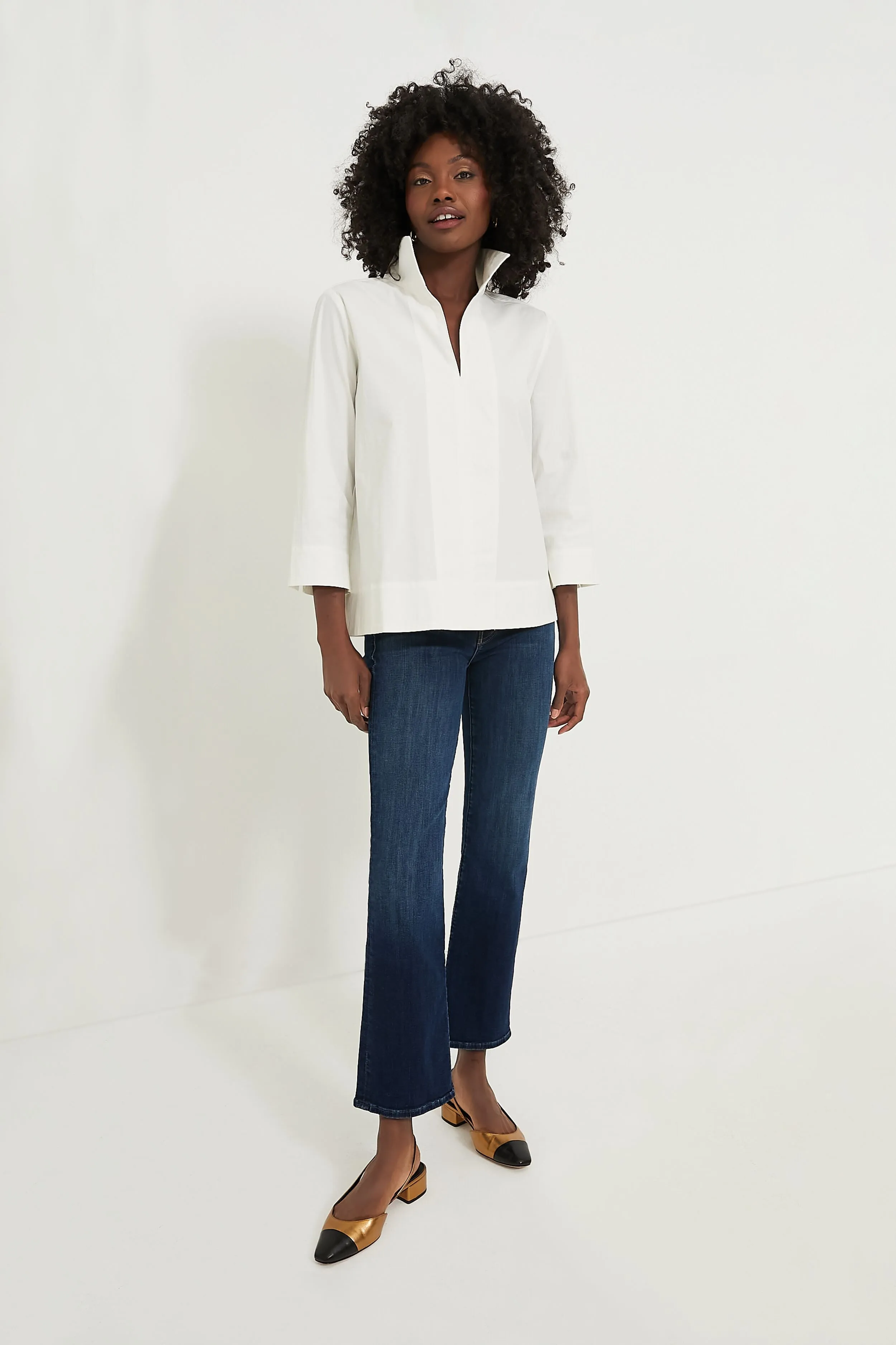 White Sullivan Stand Collar Blouse