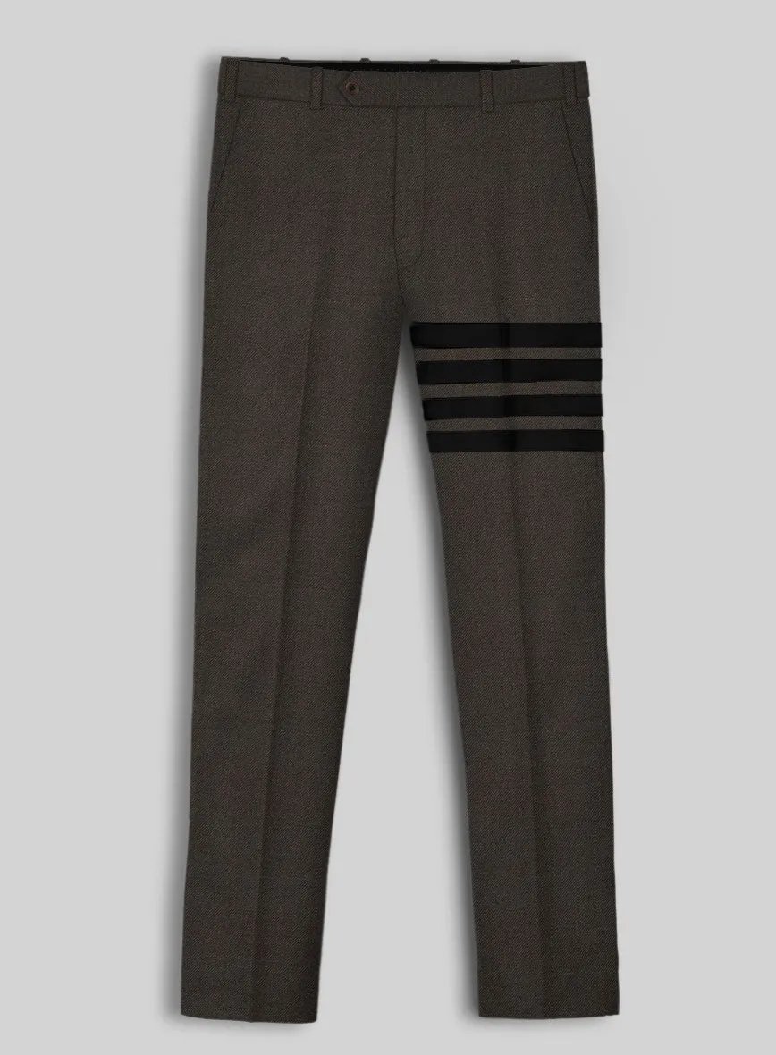 Worsted Dark Brown Wool Black Bar Trouser