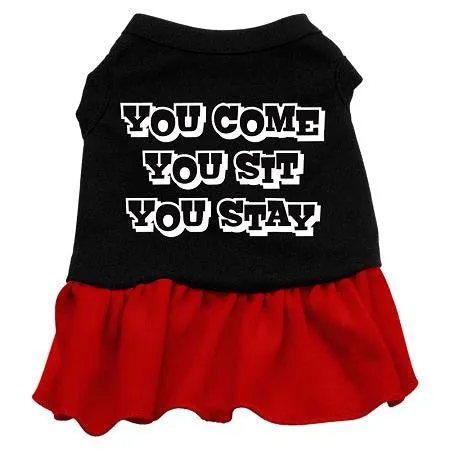 You Come, You Sit, You Stay Screen Print Dress Black with Red Lg (14)